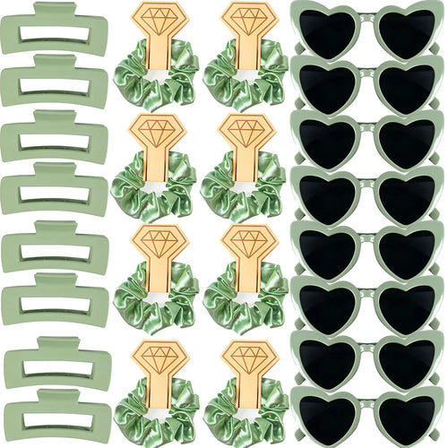 Heart-Shaped Sunglasses, Hair Ties & Clips Set