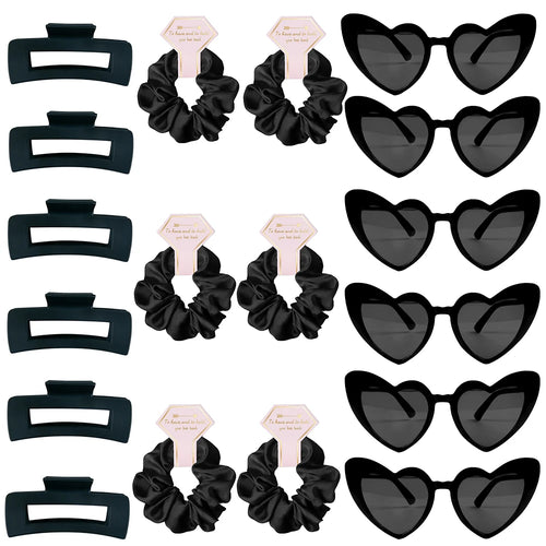 Heart-Shaped Sunglasses, Hair Ties & Clips Set