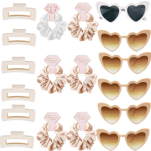 Heart-Shaped Sunglasses, Hair Ties & Clips Set