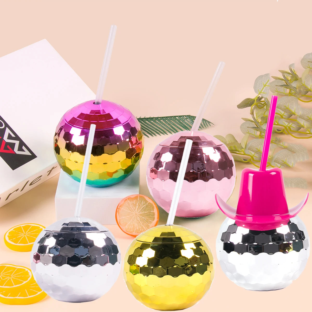 Disco Ball Cups with Straws