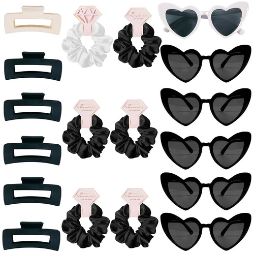 Heart-Shaped Sunglasses, Hair Ties & Clips Set