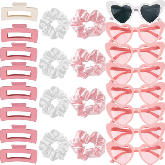 Heart-Shaped Sunglasses, Hair Ties & Clips Set