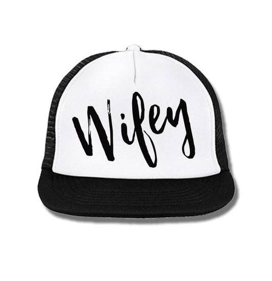 WIFEY Snapback Hat White with Black Print