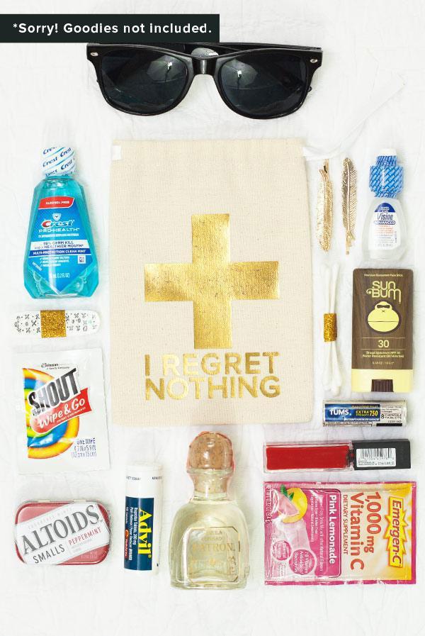 Gold Foil I Regret Nothing! Hangover Kit Bags – Bachpartyfavors