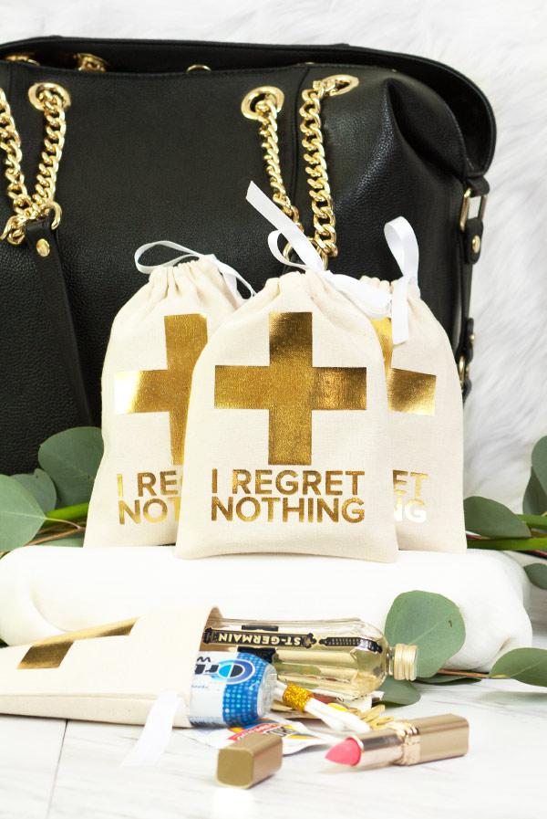 Gold Foil I Regret Nothing! Hangover Kit Bags
