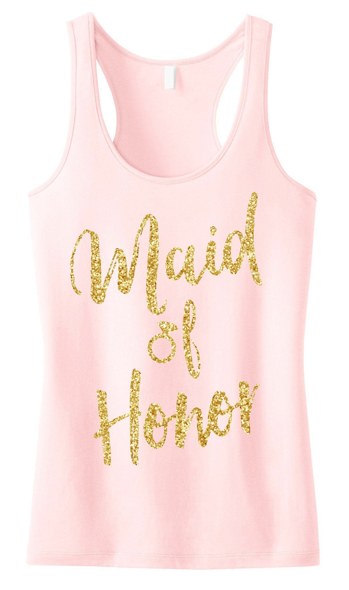 Maid of Honor Script Tank Top with Gold Glitter -
