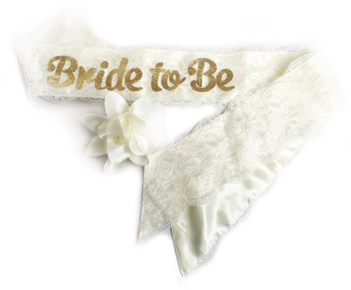 "Bride To Be" White Lace & Satin Bachelorette